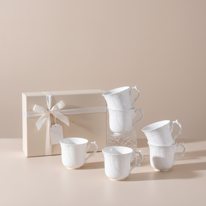 Wholesale Italian Tableware Pure White Embossed Multi-Person Cup and Plate Set for Parties, Full Set <b>Gift</b> <b>Box</b> Packaging - Product Image 6