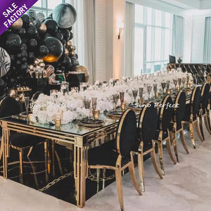 High Quality Hotel <b>Dining</b> Furniture Rectangle <b>Glass</b> Gold Stainless Steel Leg <b>Table</b> Wedding Decor Party <b>Table</b> - Product Image 5