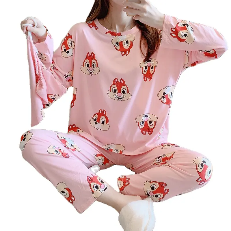 סיטונאי ארוך שרוול הלבשת לילה חליפות Piyama Lucu Daster Wanita Baju Tidur קוריאני חמוד Pyjama נשים עבור נשים