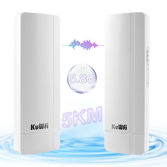 5km Long Range KuWFi Ponte Wireless Repeater White Outdoor Waterproof 1000Mbps Point to Point Wifi Extender for Wifi Network
