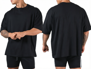 เสื้อยืดผู้ชายไซส์ใหญ่ สีดำ ผ้าฝ้าย แขนสั้น คอกลม แบบเรียบ สวมใส่สบาย ทรงบ็อกซ์ฟิต - Product Image 2
