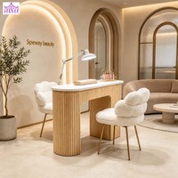 Nouvelle Arrivée - Table de Manucure Portable pour Salon, Fauteuil Individuel, Table de Technicien Ongulaire en Noyer à Coins Arrondis et Chaises