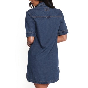 Robe chemise en jean délavé la plus vendue, coupe décontractée, manches courtes, mini-robe pour femme - Product Image 2