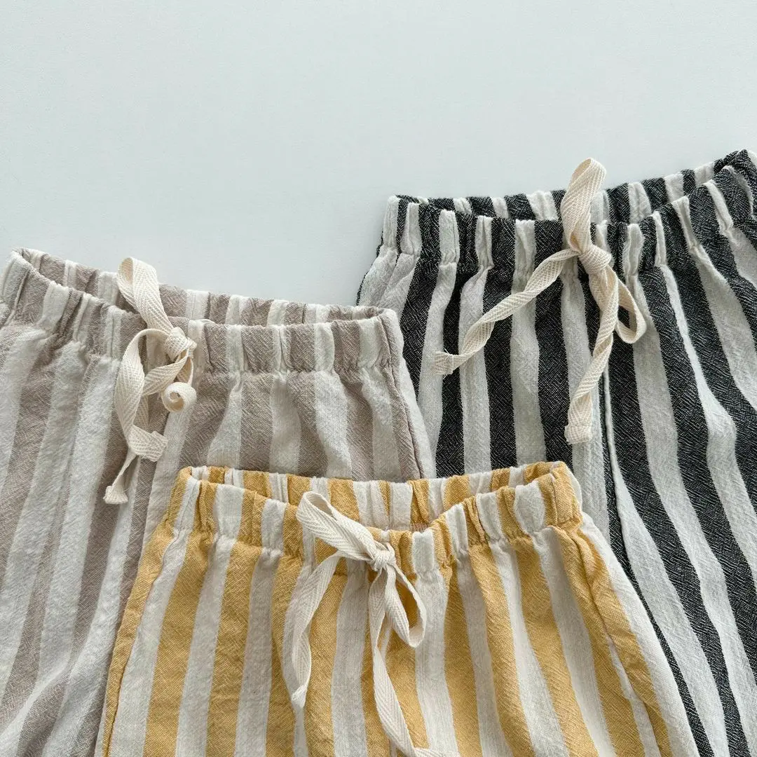 Boys Girls Trousers 2024 New Cotton Casual Children Loose Striped Long Pants baby summer wear