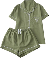 Ensemble de pyjama imprimé pour femmes, vêtements de nuit à manches courtes boutonnées avec short, vêtements de détente décontractés, ensemble de vêtements de maison