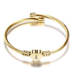 Wholesale Women's Stainless Steel Material Cuff Bangle <b>Bracelet</b> Gold Silver Rose Gold Color Waterproof Custom Design <b>Initial</b> - Product Image 1