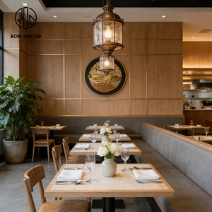 Muebles Modernos Minimalistas <span class=keywords><strong>para</strong></span> Restaurantes de Comida Rápida: Mesa y Silla de Madera con Acabado en Mármol, Tapizados en Cuero, Estilo Booth - Product Image 6