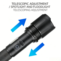 Lampe torche multifonctionnelle à zoom haute intensité COB avec lumière latérale, rechargeable par USB, IP68, pour le camping en plein air et les éclairages d'urgence