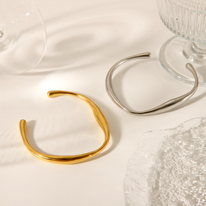 14K PVD Gold Plated High-Polish <b>Mirror</b> Finish Stainless Steel <b>Irregular</b> Fashion Bracelet Exquisite Cuff Design - Product Image 5