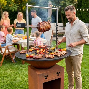 Braiser CORTEN en Acier Corten de 100 cm, Foyer Circulaire Extérieur pour <span class=keywords><strong>Barbecue</strong></span> au Bois et au Charbon - Product Image 1