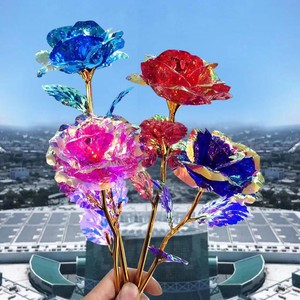 Rose en or 24 carats, cadeau, fleurs artificielles colorées, roses en verre pour la Saint-Valentin, décoration florale pour fête de Noël - Product Image 2