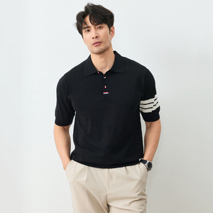 T-shirt à manches courtes pour homme, respirant, anti-humidité, en polyester, col polo, trois bandes, style Old Money - Product Image 2