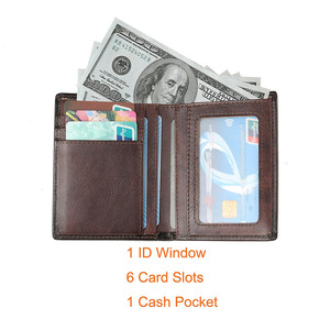 Men's Vegetable Tanned Leather <b>Wallet</b> Vertical Square RFID Blocking Multi Card <b>Holder</b> Solid Color Everyday Use - Product Image 4