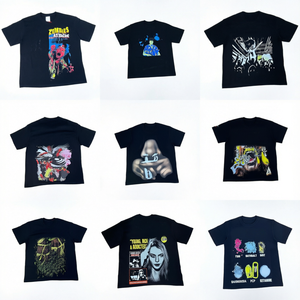 Men's Knitted Cotton Graphic T-Shirt Short Sleeve Hip Hop Streetwear Casual V-neck Loose Fit with Pattern Printed Design - Product Image 1