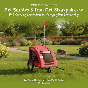 Remorque de vélo pour animaux de compagnie rouge en tissu Oxford, capacité maximale 25 kg, transport confortable, utilisation en extérieur - Product Image 2