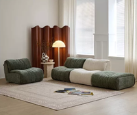 Canapé modulaire rétro en tissu NoNo couleur crème, une place, en bois, pour petits espaces, minimaliste, en chenille, pour salon
