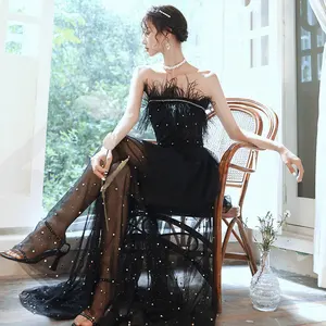 New arrivals oem maxi formal gowns sexy lace black backless long beaded fancy overskirt evening dress