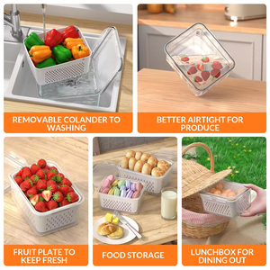 Boîte de rangement en plastique scellée de qualité alimentaire pour réfrigérateur de cuisine, organiseur de légumes et de fruits <span class=keywords><strong>avec</strong></span> panier de drainage - Product Image 2