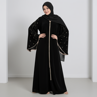 Op maat gemaakte zwarte geborduurde Abaya groothandel, moslim Eid klokmouw islamitische vrouwen Abaya jurk