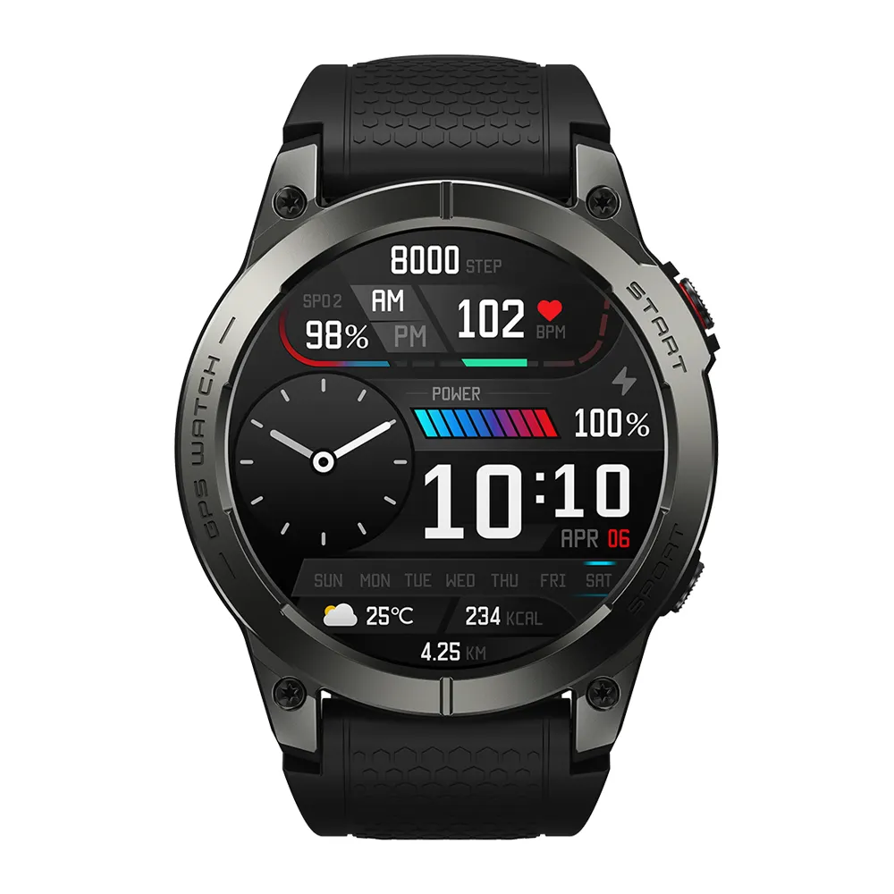 Zeblaze Stratos 3 GPS Smartwatch resistente 1,43 pulgadas HD Amoled Pantalla Llamadas telefónicas 400mAh IOS Android Phone Connect Health Track