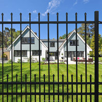 Valla de Jardín Liancheng Moderna de Acero Galvanizado Negro, Valla de Metal con Picos, Valla de Seguridad de Hierro Forjado de 6x8 con Parte Superior Plana