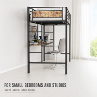 Lit superposé avec bureau et panneau grillagé, surface imitation bois, structure en acier pour chambre d'enfant, espace d'étude, adolescents