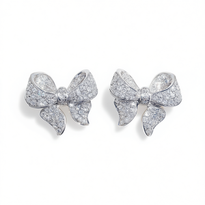 Orecchini a perno con fiocco color oro rosa, con micro inserti di strass di cristallo, gioielli alla moda da donna per feste - Product Image 1