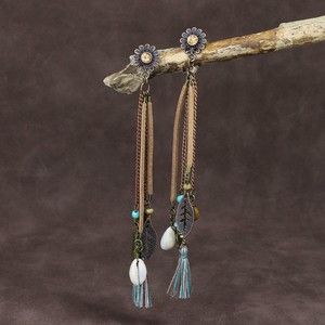 Bohemian <b>Drop</b> Earrings With Shell Beads And Tassels For Women Party Jewelry Antique <b>Bronze</b> Plated Flower Design - Product Image 1
