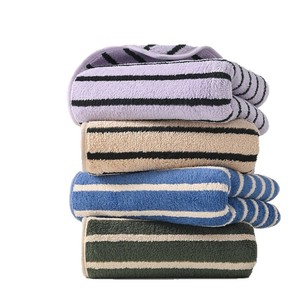 Ensemble de serviettes en microfibre rayées avec logo personnalisé, super absorbantes, douces, pour le bain et les mains, OEM ODM, étiquette privée, hôtel, spa, maison - Product Image 5