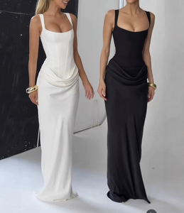 <span class=keywords><strong>Robe</strong></span> longue marron à col carré froncé, sans manches, <span class=keywords><strong>moulante</strong></span>, pour femme, idéale pour les soirées formelles et les fêtes, style <span class=keywords><strong>corset</strong></span>, vente en gros, OEM, ODM, dropshipping - Product Image 1