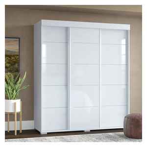 Meubles de chambre minimalistes, armoire à vêtements avec porte coulissante, lit en bois laqué, meubles en kit, armoire <span class=keywords><strong>pas</strong></span> chère - Product Image 2