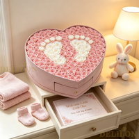 Groothandel op maat gemaakte fluwelen hartvormige bloemenbox met lade, eeuwigdurende roos in doos, cadeaudoos voor babyshower