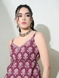 Jamuni Peplum <b>Top</b> Woven Summer Floral Printed Boho <b>Top</b> with <b>Sweetheart</b> <b>Neckline</b> Stretchy Waist 100% Cotton Quick Dry - Product Image 2