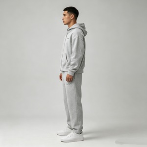 Conjuntos para hombre, conjunto de sudadera con capucha y pantalones de chándal de felpa gruesa, ecológicos, de corte holgado, hechos a medida, de dos piezas, de color sólido. - Product Image 5