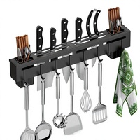 Support mural moderne et minimaliste en acier inoxydable noir pour couteaux de chef, rangement de cuisine, ensemble suspendu pour baguettes