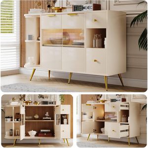 Armadietto di stoccaggio con <span class=keywords><strong>porte</strong></span> scorrevoli <span class=keywords><strong>in</strong></span> <span class=keywords><strong>vetro</strong></span> e illuminazione a LED, cassettiera <span class=keywords><strong>in</strong></span> legno Freestanding Cabinet - Product Image 5