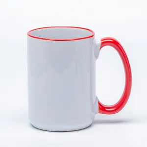 Grande tasse à café en céramique de couleur personnalisée bicolore de 15oz personnalisée avec design minimaliste du fabricant de sublimation écologique