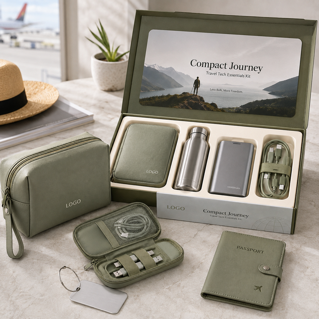Popular Compact Journey Essentials Kit Travel Pouch Bottle Power Bank Cable Custom Logo Promotional Gift Supplier OEM ODM