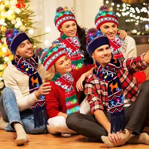 Chapéus infantis de inverno com led para decoração de Natal, chapéus de festa, bonés de madeira e bonés com iluminação LED para crianças