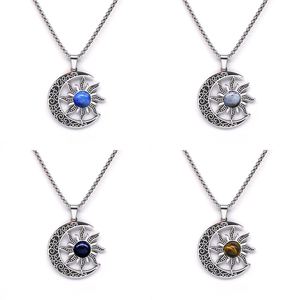 JOYA CADEAU Offre Spéciale Rétro Collier en Acier Inoxydable Croissant de Lune Soleil Pierre Lapis Lazuli Naturelle Pendentif Chaîne Métallique Collier Cadeau <span class=keywords><strong>Sel</strong></span> - Product Image 4