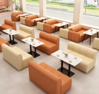 Moderne personnalisé Orange Lait Thé Boutique Double Siège Éclairage de stand mural Luxe Restaurant Café Dessert Table Chaise Ensemble Bois