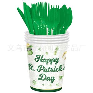 Ensemble de fournitures pour fête de la Saint-Patrick, assiettes jetables, gobelets, serviettes, couverts, thème vert, vaisselle festive pour célébration - Product Image 5