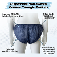 Culottes jetables non tissées pour femme, modèle triangle, en PP 30GSM, bleu foncé, avec ceinture élastique à 4 rangées