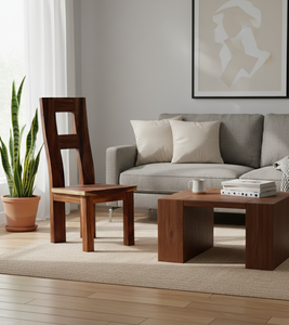 Chaise de salle à manger minimaliste en bois de suar massif avec dossier en H audacieux et texture de grain organique riche. - Product Image 3