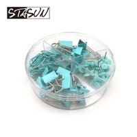 Juego de Artículos de Oficina de Colores Elegantes STASUN, Clips Decorativos para Encuadernación, Clips para Papel y Pioneses en un Estuche Organizador Transparente con Compartimentos