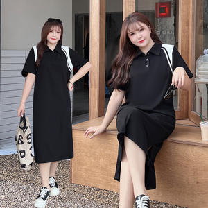 เดรสสเวตเชิ้ตคอปกโปโล รุ่น Runqi N8749 สีสันตัดกัน ทรงหลวม ไซส์ใหญ่ แขนสั้น ระบายอากาศได้ดี เหมาะสำหรับใส่ในชีวิตประจำวัน สไตล์ลำลอง สำหรับผู้หญิง - Product Image 4