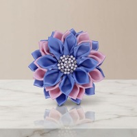 Broche Fleur en Alliage de Zinc avec Pétales en Ruban de Satin Rose Clair et Bleu, Inspirée de la Sororité Gamma Phi, pour Mariage