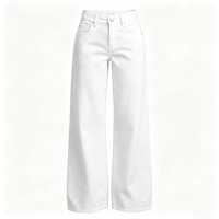 Jean blanc femme taille basse coupe large ample en denim très extensible vintage doux décontracté