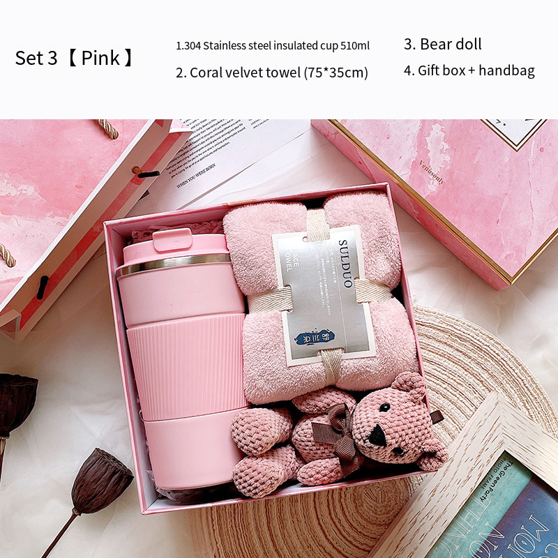 Thermos cup + towel + doll (pink)