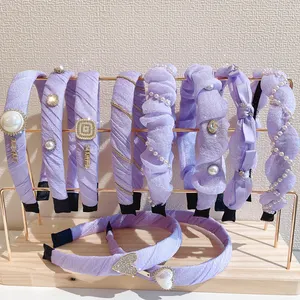批发紫色时尚花朵发饰布优雅韩国户外水钻发带